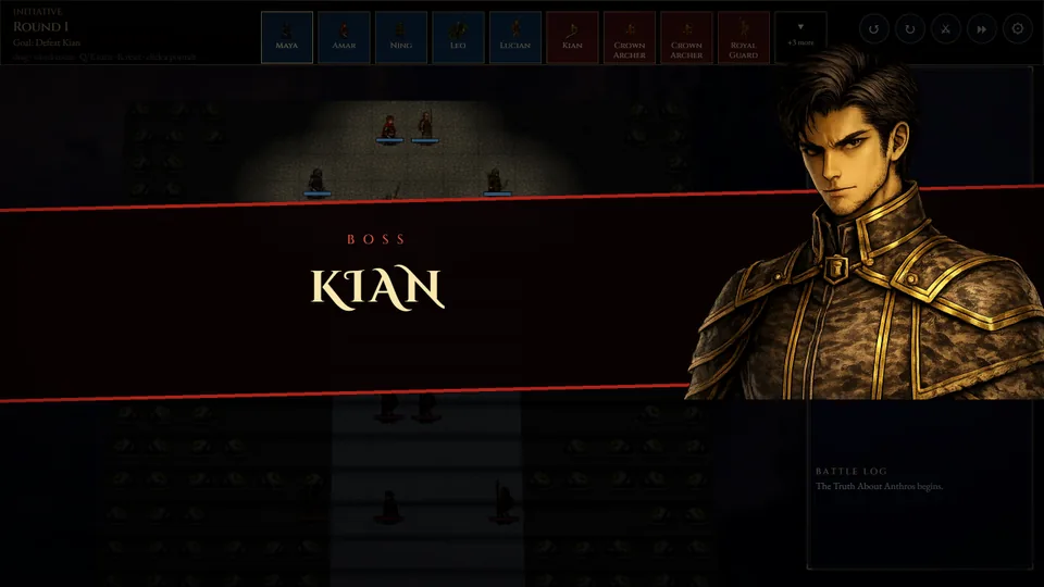 Kian's boss entrance card over the battlefield